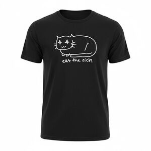 Eat The Rich Graphic Tee Black Cat Political Slogan NWT Unisex Small
